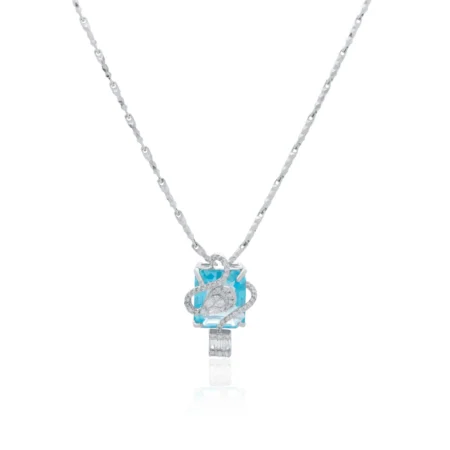 Snake Diamond Pendant with Colourstone in White Gold