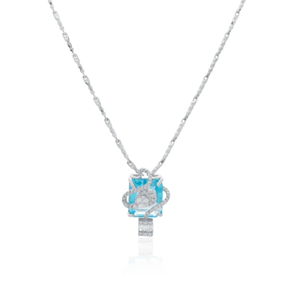 Snake Diamond Pendant with Colourstone in White Gold 1 Snake Diamond Pendant with Colourstone in White Gold