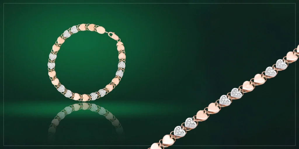 Embellished Heart Rose Gold Link Bracelet