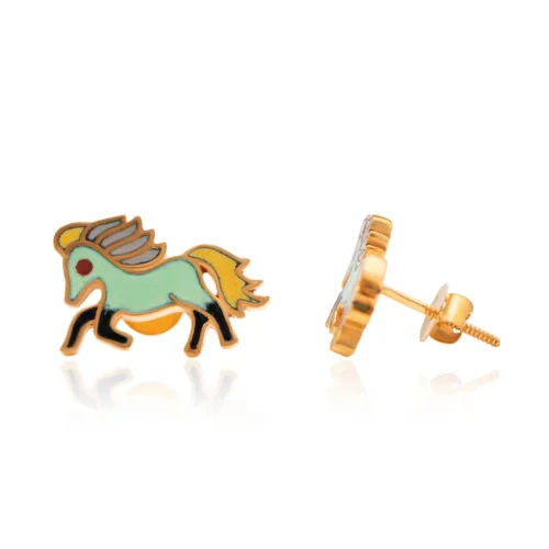 Running Horse Kid's Gold Earrings