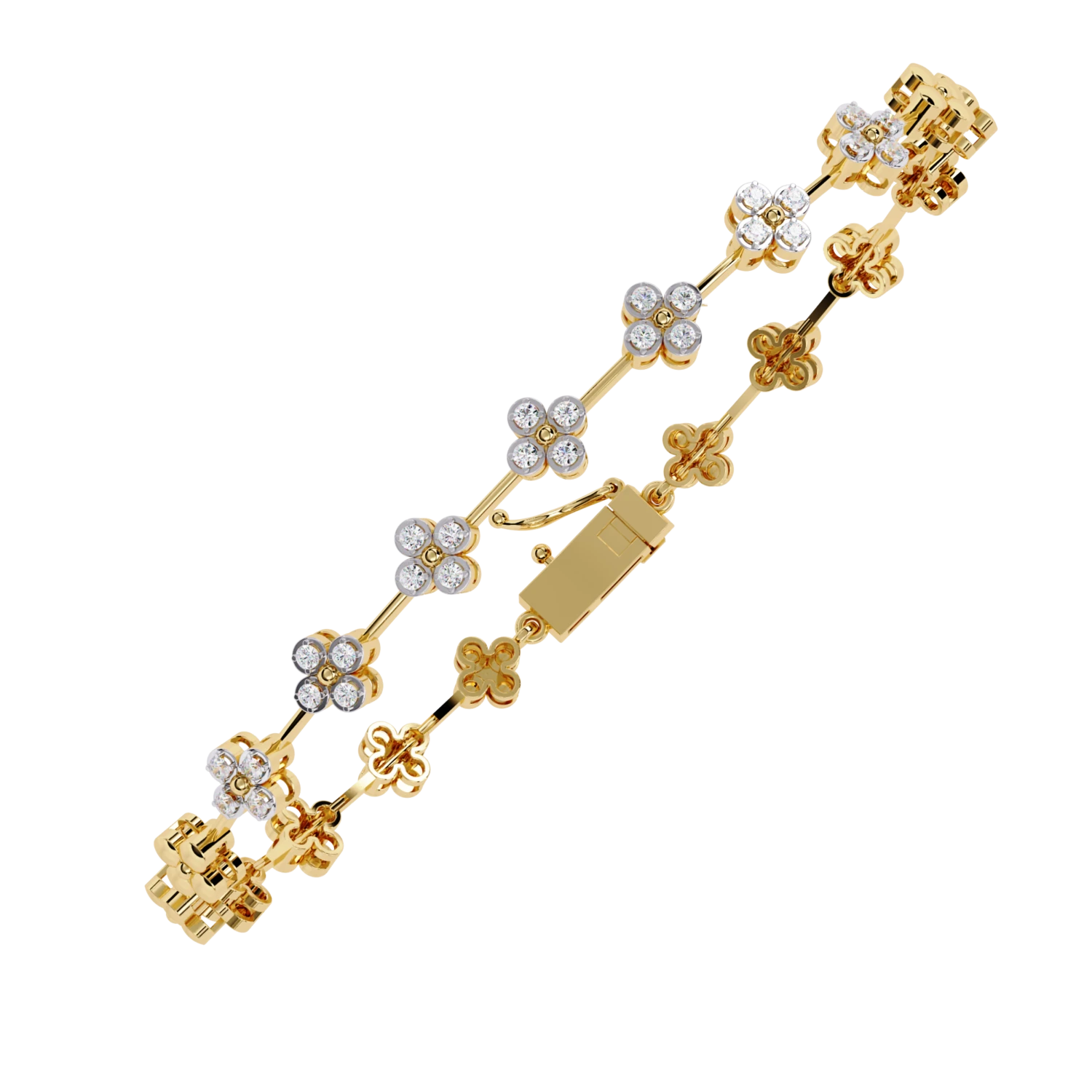 Diamond Tennis Bracelet With Flower Motif