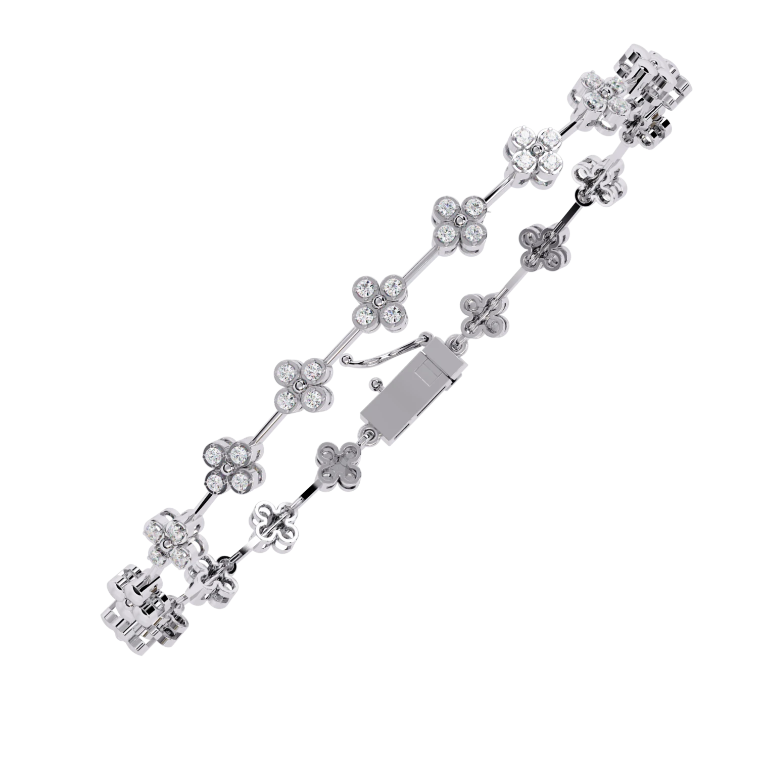 Diamond Tennis Bracelet With Flower Motif