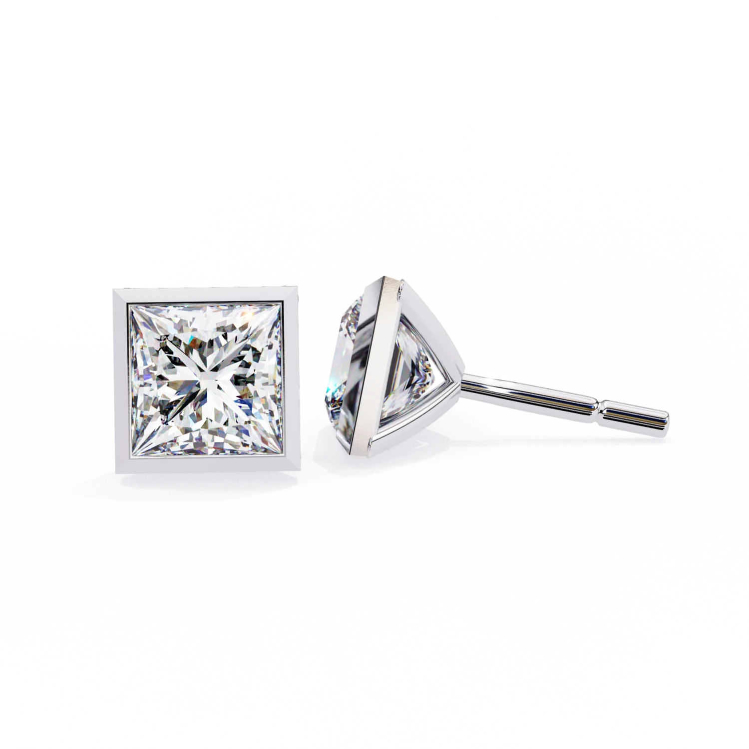 Modern Princess Diamond Studs (Solitaire Prices Separate)